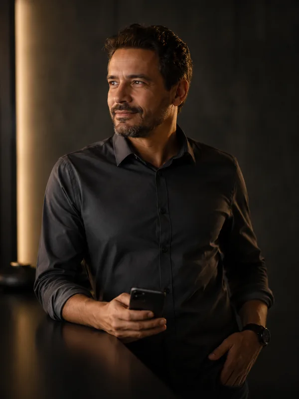 Imagem ilustrativa — homem com celular na mão